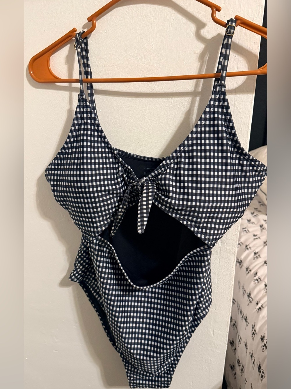 Black and white One-Piece Swimsuit with Front Tie used in good condition